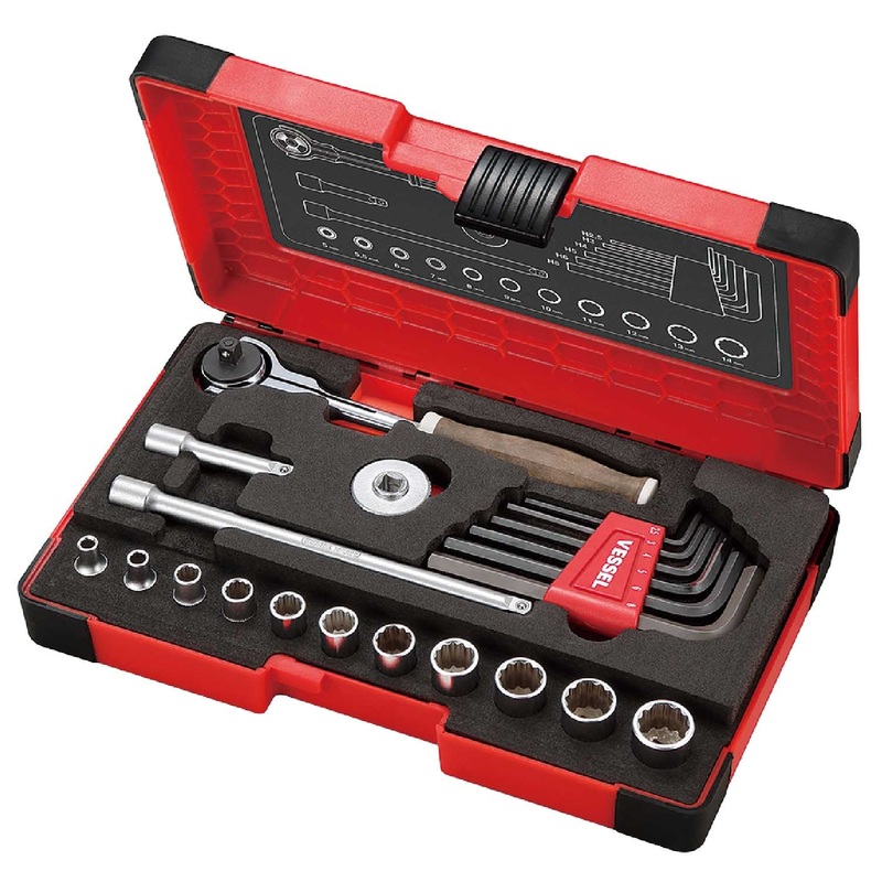 Vessel Tools Set of 21 1/4 in Square Drive Wood-Compo Swivel Socket Wrench – VL HRW2004MSW