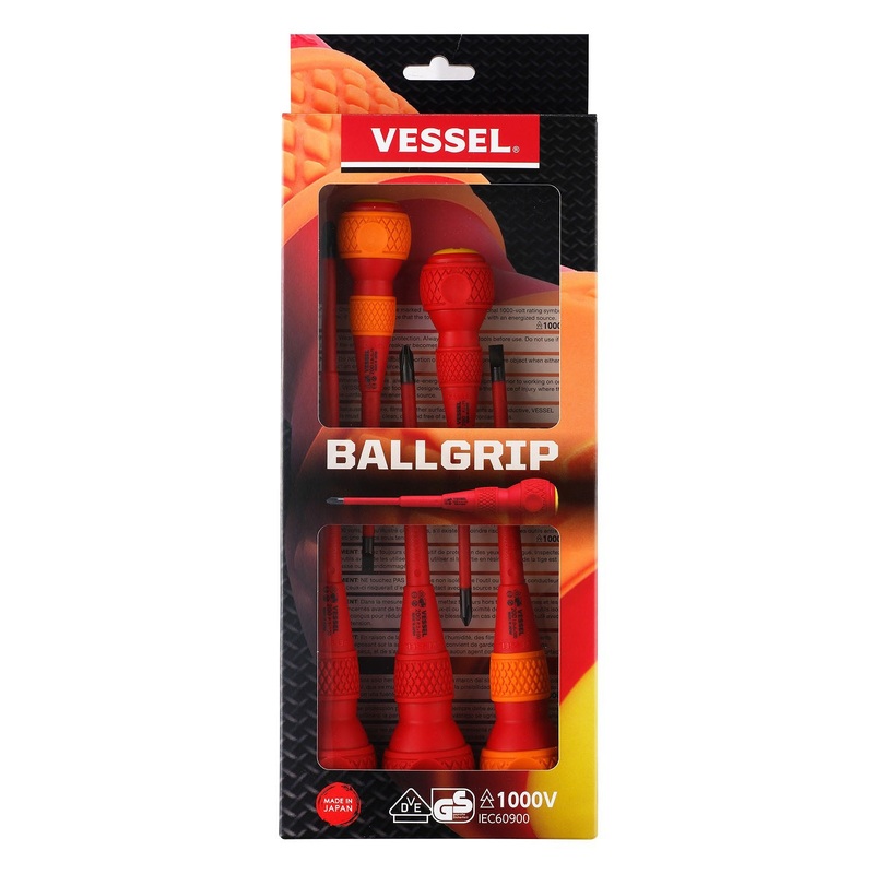 Vessel Tools Set of 5 Ball Grip Insulated Screwdriver – VL 2005PBU