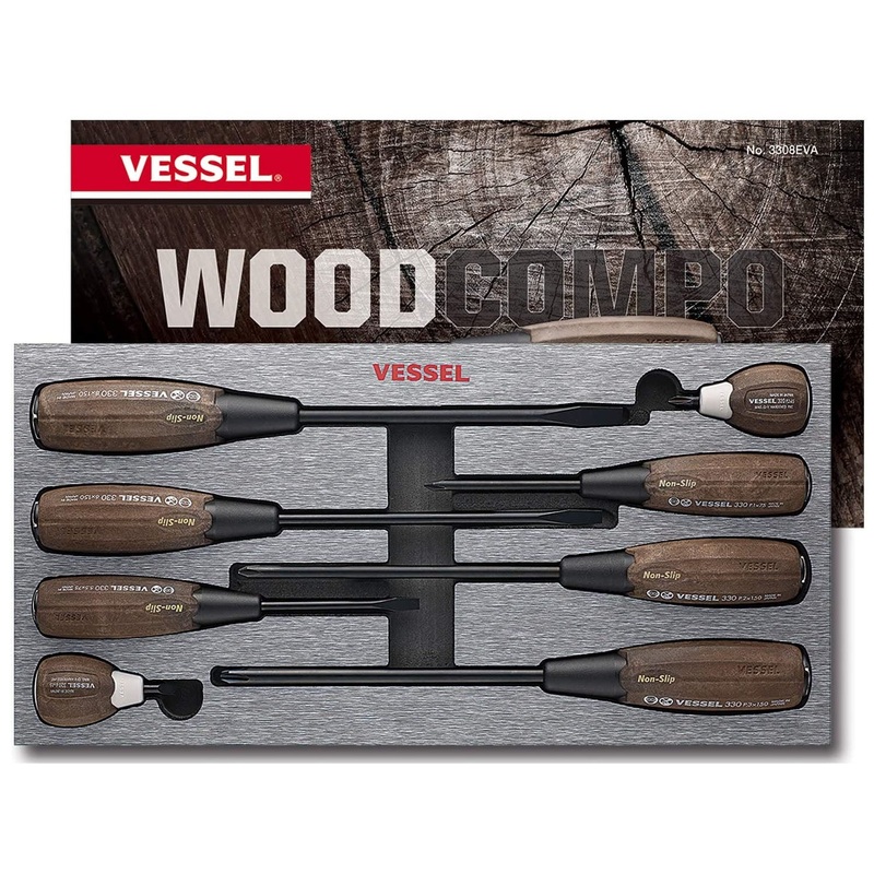Vessel Tools Set of 8 Wood-Compo Non-Slip Tang-Thru Screwdriver – VL 3308EVA