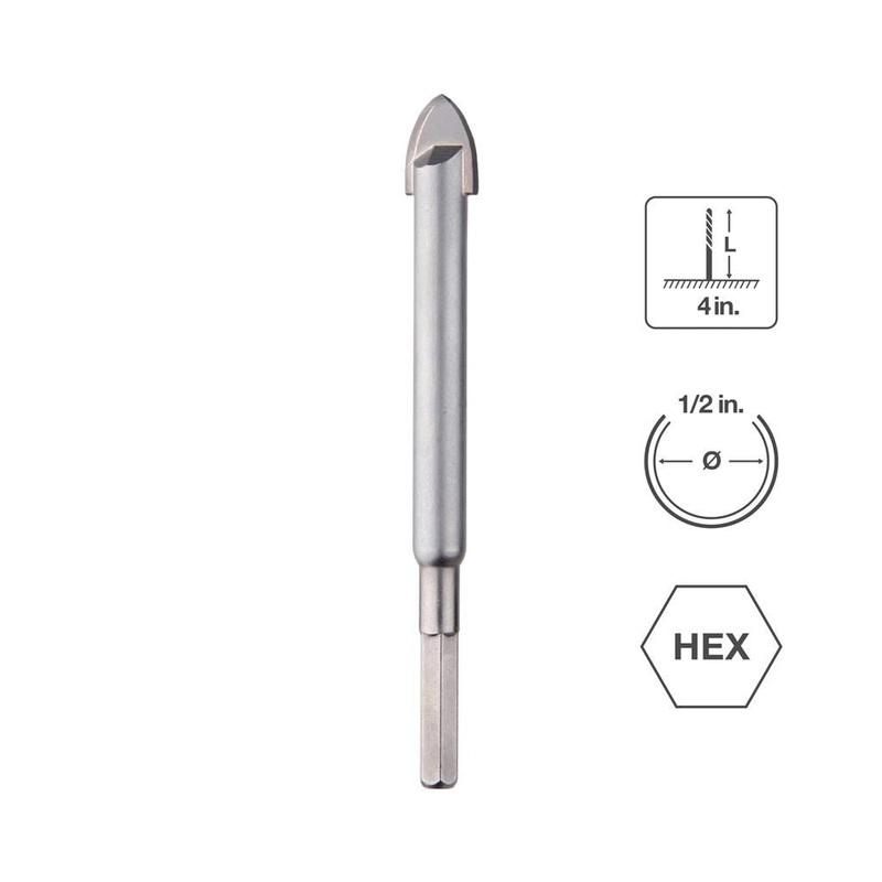 SaberCut 1/2 in 4-1/2 in Carbide Tipped Carbon Steel Body Drill Bit
