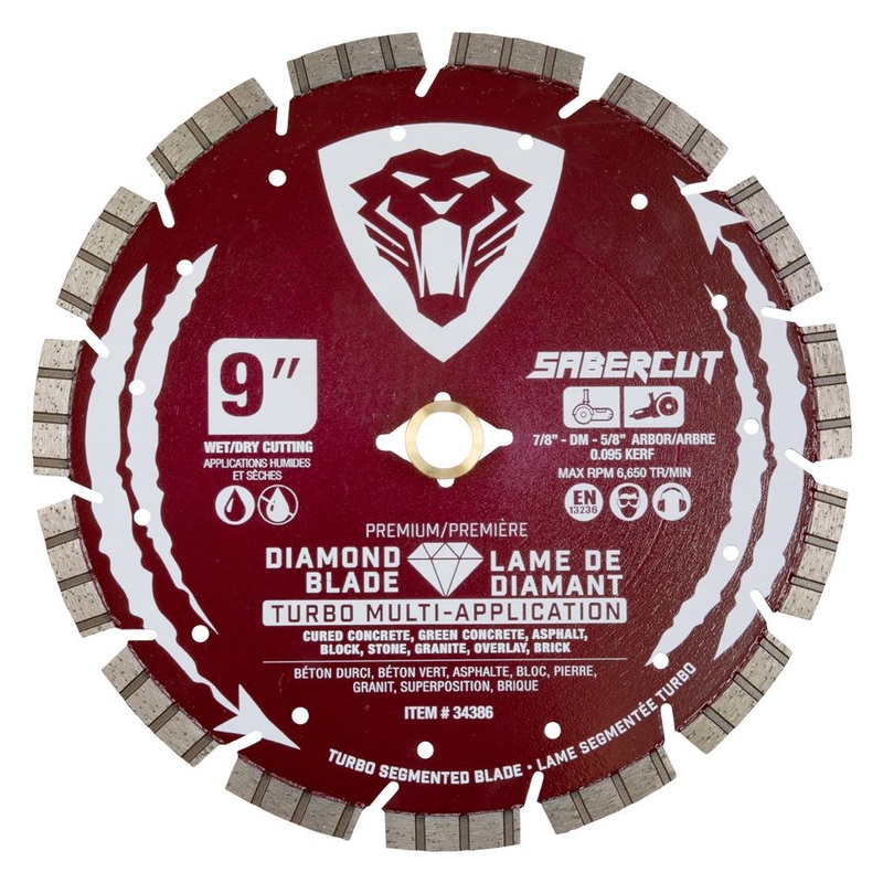 SABERCUT 9-In Turbo Segmented Diamond Blade for Concrete, Brick, Masonry, Asphalt & Granite