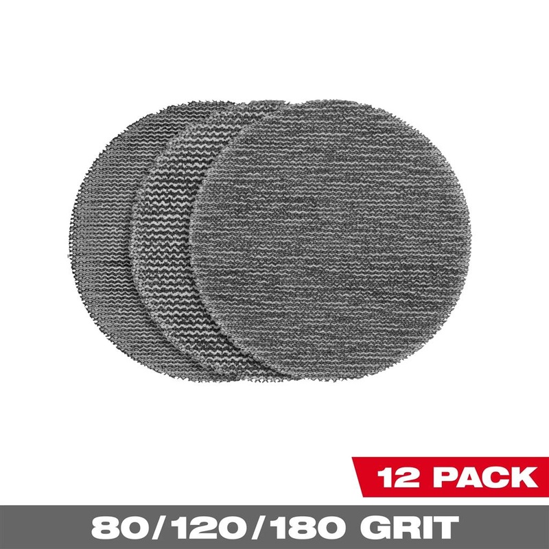 MILWAUKEE 48-80-6405 3 Assorted Mesh Sanding Discs W/ POWERGRID Tear Resistant Mesh  12 pk + Pad
