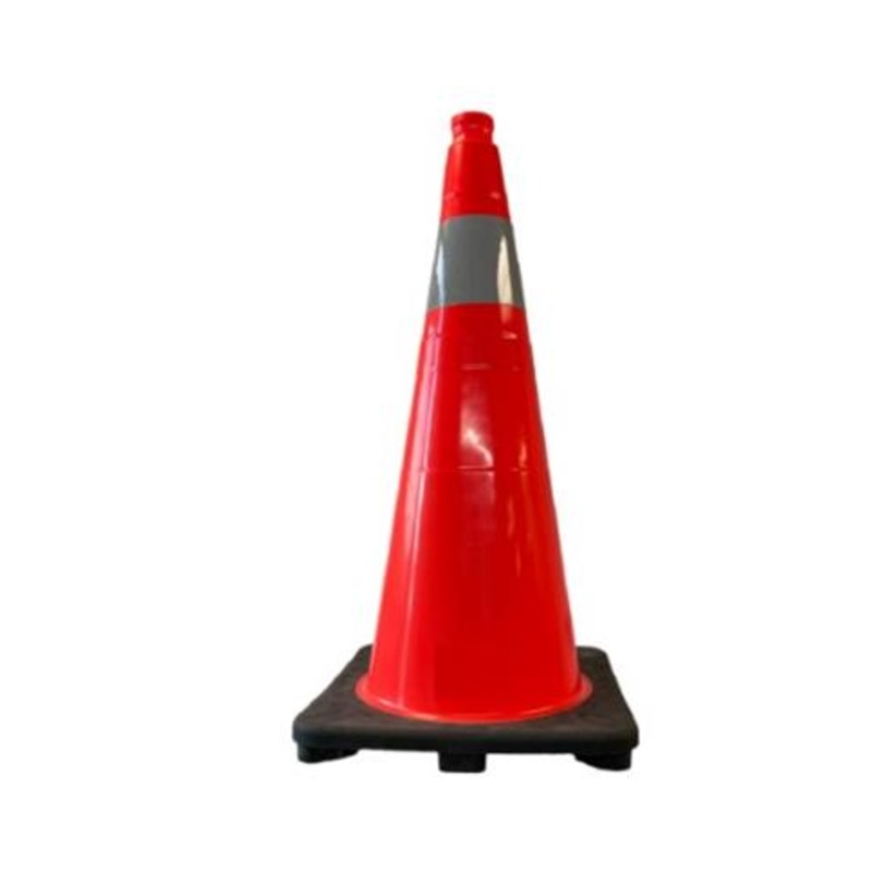 TRAFFIC CONE 28 Inches PVC ORANGE PYLON W/BASE, 4 Inches HI COLLAR, 7LBS
