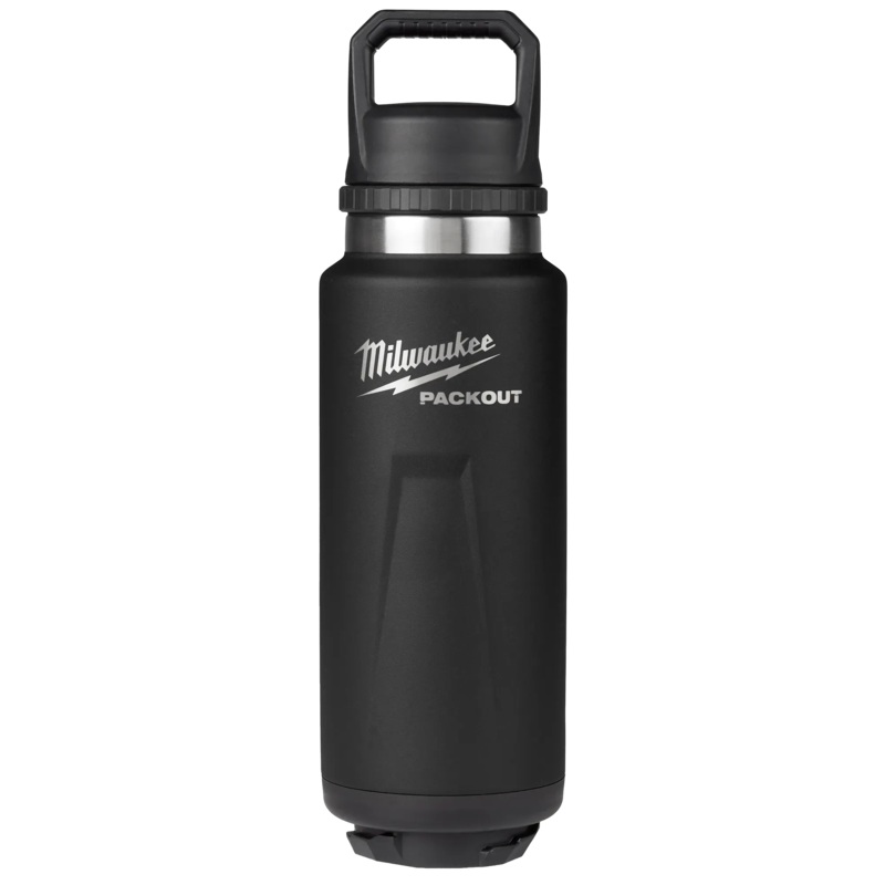 Milwaukee 48-22-8397B PACKOUT 36 oz 18/8 Stainless Steel Black Insulated Bottle with Chug Lid