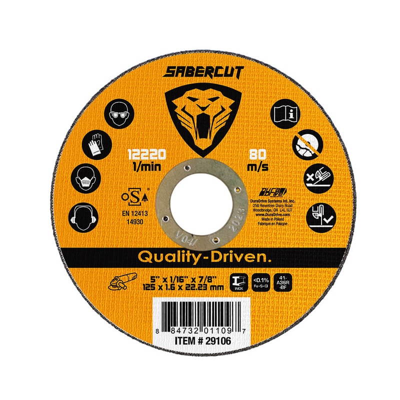 Sabercut 5 in. x 1/16 in. Type 1 Cut-Off Grinder Wheel for Metal Cutting