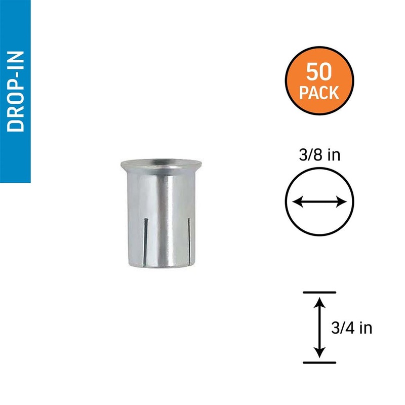 ‘DuraDrive 3/8 in 3/4 in Steel Internally Threaded Lipped Short Drop-In Anchor – 50/Pack