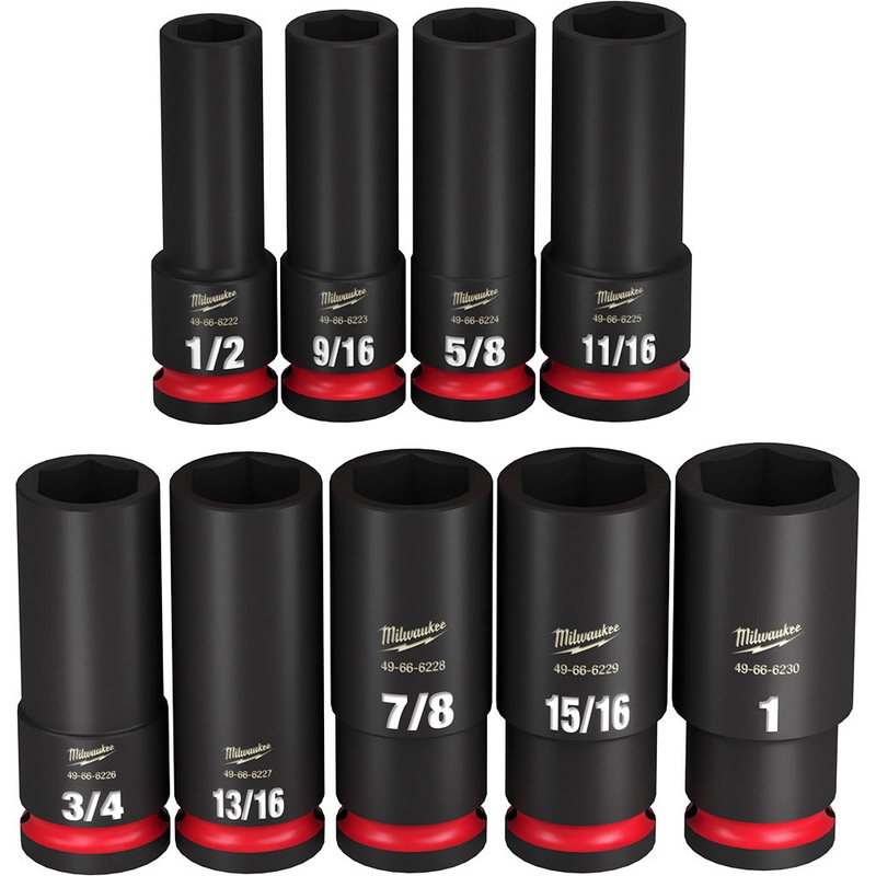 MILWAUKEE 49-66-7022 DEEP IMPACT SOCKET 1/2 Inches DR, 9PC SET(1/2,9/16,5/8,11/16, 3/4,13/16, 7/8,15