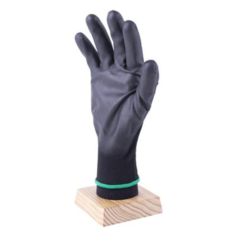 PU GLOVES BLACK DIPPED BLACK POLYESTER 12PR/ PACK
