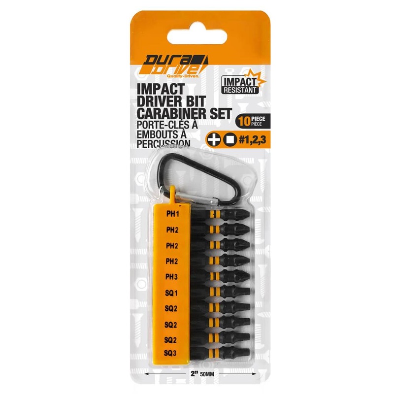 DuraDrive 2 in. Square And Phillips Impact Driver Bit Carabiner Set (10-Piece)