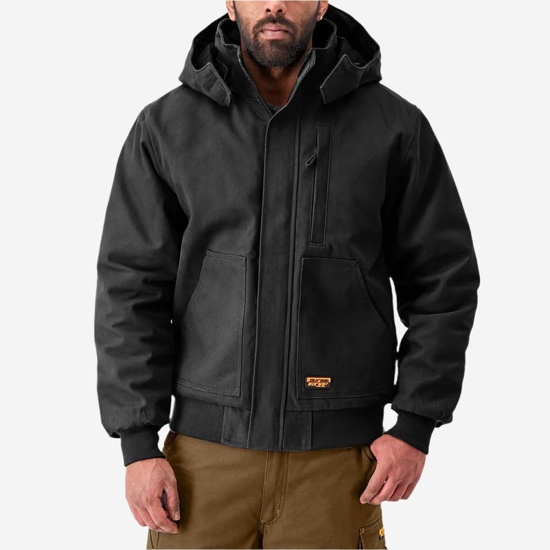 DuraDrive Men’s Black Insulated Canvas Hooded Work Jacket