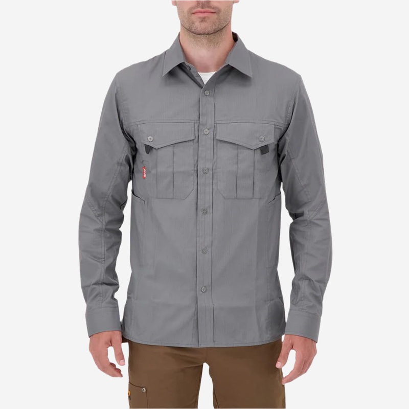 DuraDrive Men’s HERO RED LABEL Grey Ripstop Long Sleeve Work Shirt