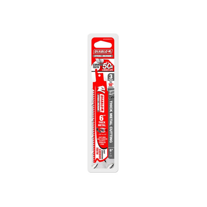 Freud Diablo DS0608CF3 Steel Demon 6 in. 8-TPI Carbide-Tipped Thick Metal Cutting Reciprocating Blad