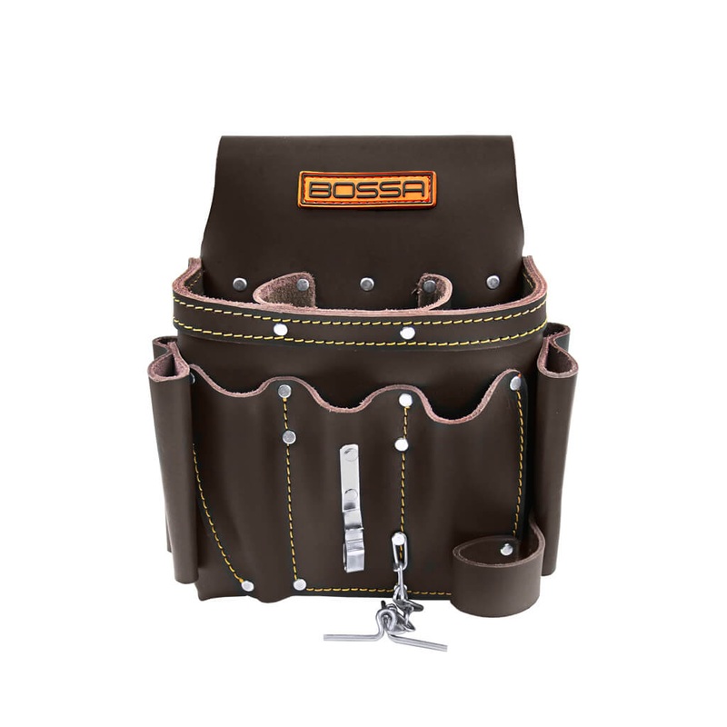 Bossa 10-Pocket Black Top Grain Leather Electricians Tool Pouch
