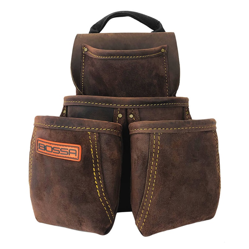 Bossa 4-Pocket Dark Brown Heavy Duty Split Suede Leather Tool Pouch