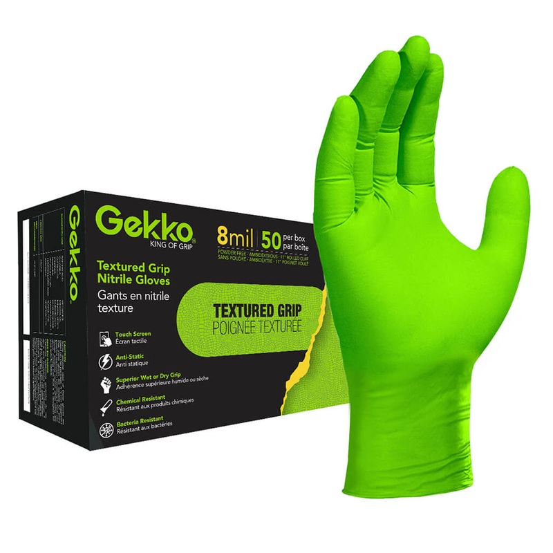 Gekko 8 mil Textured Grip Rolled Cuff Disposable Nitrile Glove (50-Pack)