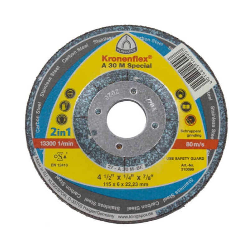 KLINGSPOR 310899 A 30 M Special 4-1/2 in. x 1/4 in. x 7/8 in. Kronenflex Depressed Centre Grinding Disc for Stainless Steel and Steel