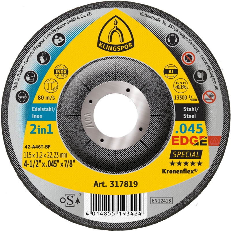 Klingspor Edge 317819 4-1/2 in. x 0.045 in. x 7/8 in. Deep Cut Off Wheel