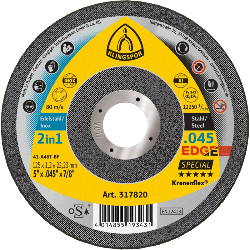 Klingspor Edge 317820 5 in. x 0.045 in. x 7/8 in. Flat Cut Off Wheel