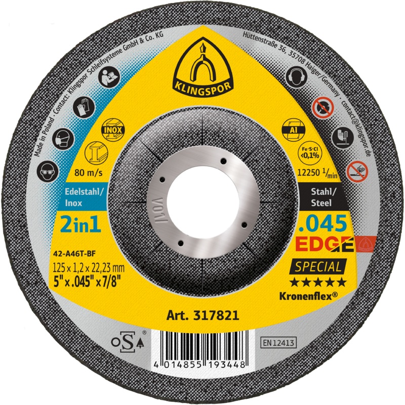 Klingspor Edge 317821 5 in. x 0.045 in. x 7/8 in. Deep Cut Off Wheel