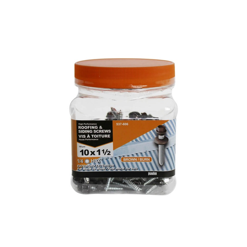 H Paulin #10 x 1-1/2 in. Brown Coated Hex Head Exterior Roofing and Siding Screws (100-Jug)