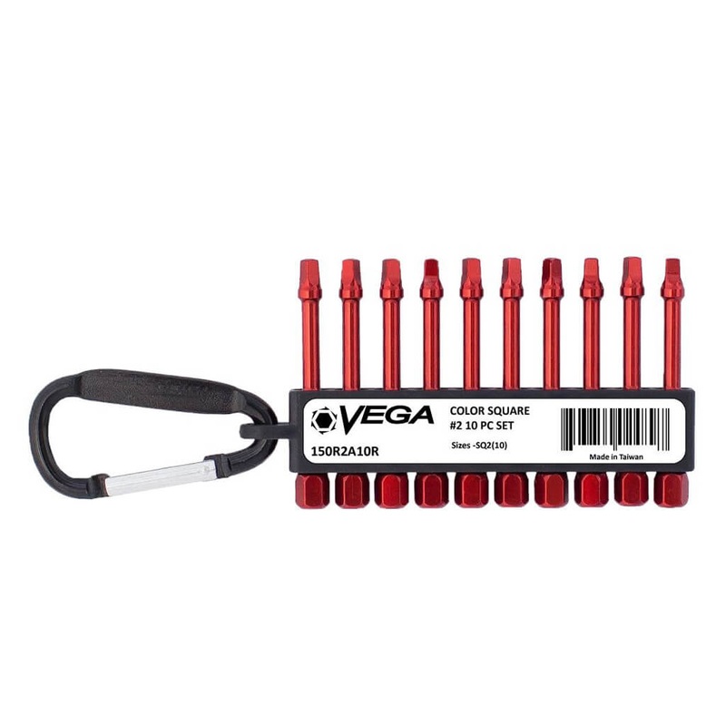 VEGA 150R2A10R #2 x 2 in. Square Carabiner Colour Bits Set (10-Piece)