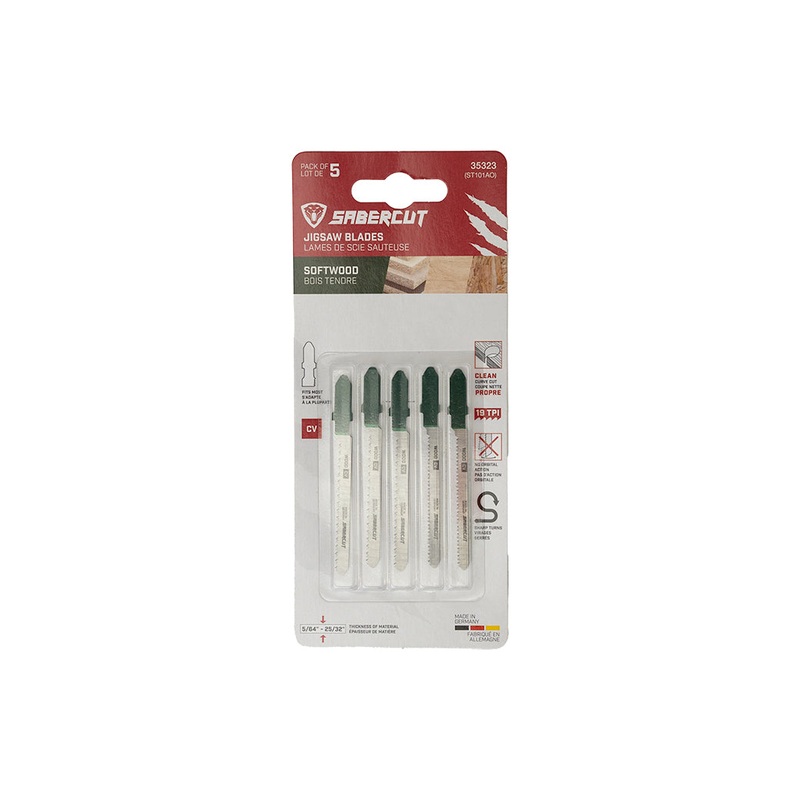 Sabercut 3 in. x 19TPI T-Shank Jigsaw Blade for Wood Scrolling (5-Pack)