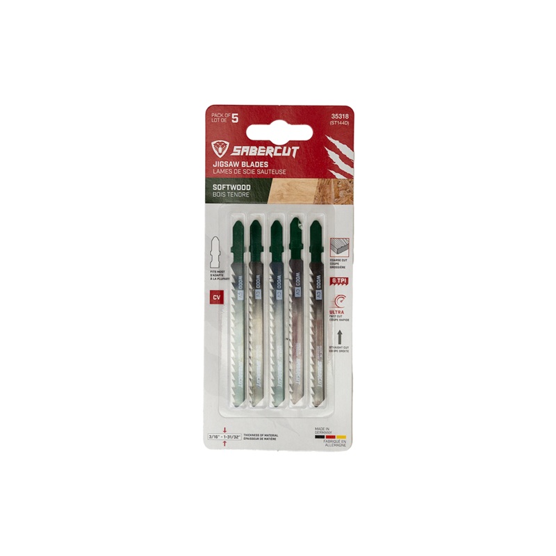 Sabercut 4 in. X 6TPI T-Shank Jigsaw Blade For Ultra-Fast Cuts on Wood (5-Pack)