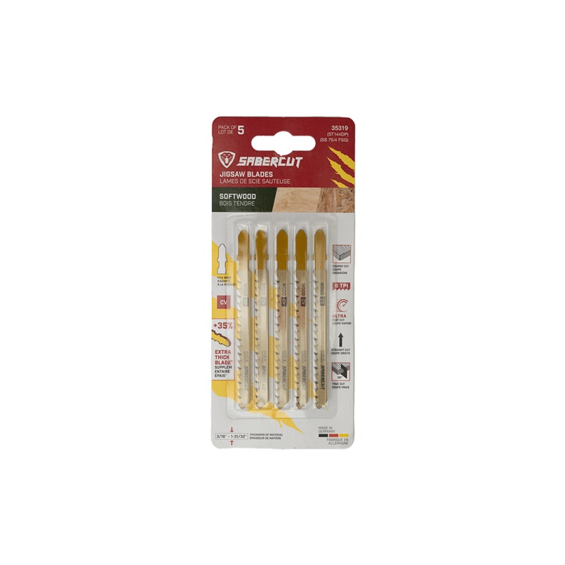 Sabercut 4 in. X 6TPI Thick-Kerf T-Shank Jigsaw Blade For Ultra-Fast Cuts on Wood (5-Pack)