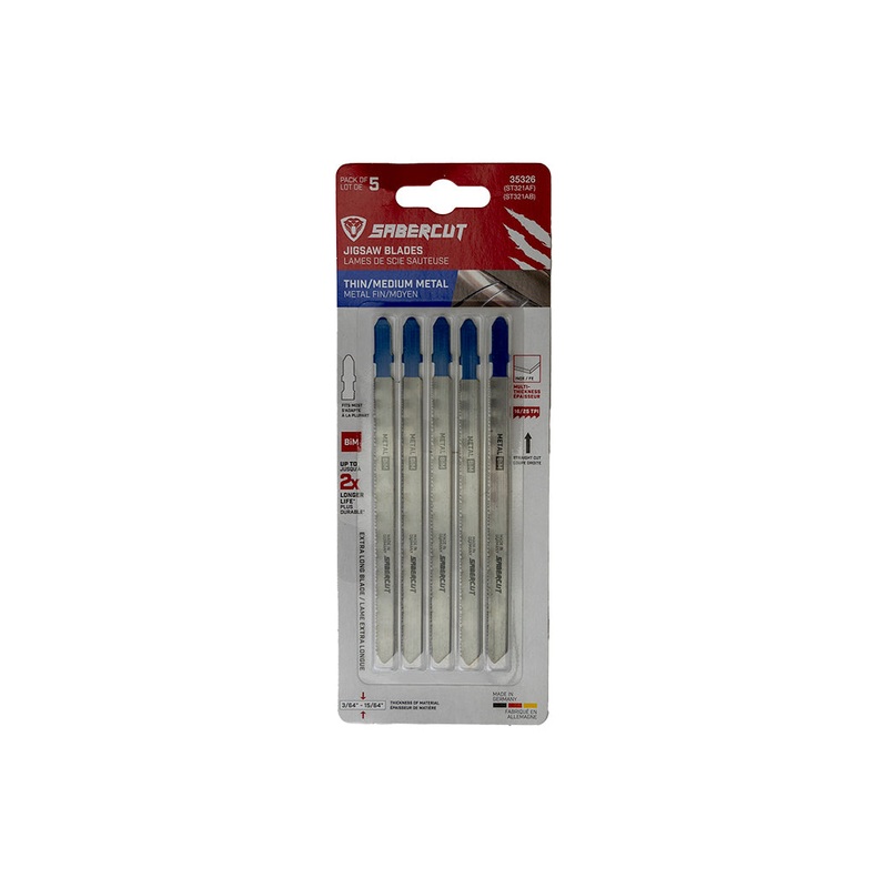 Sabercut 5-1/4 in. x 16/25TPI T-Shank Jigsaw Blade for Thin and Medium Metals (5-Pack)