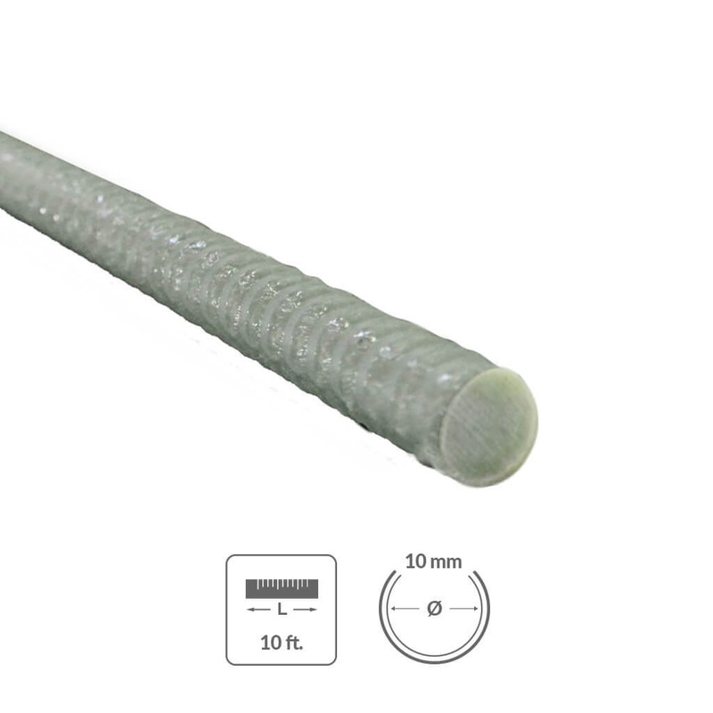 10 mm x 10 ft. Fiberglass Rebar