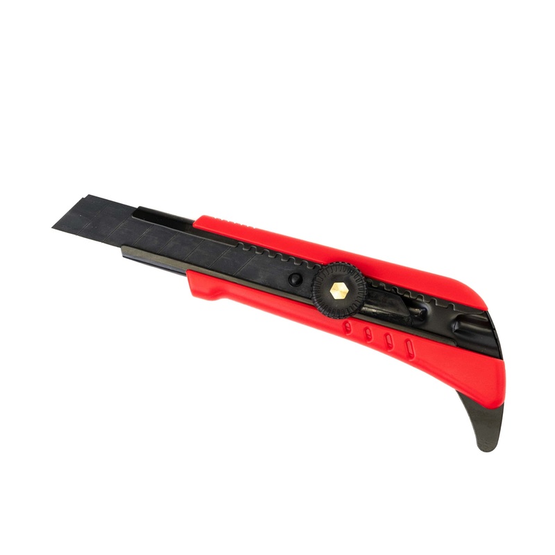 SABERCUT RATCHETING WHEEL LOCK MULTIFUNCTIONAL SNAP OFF UTILITY KNIFE 18MM WITH METAL TAIL HOOK