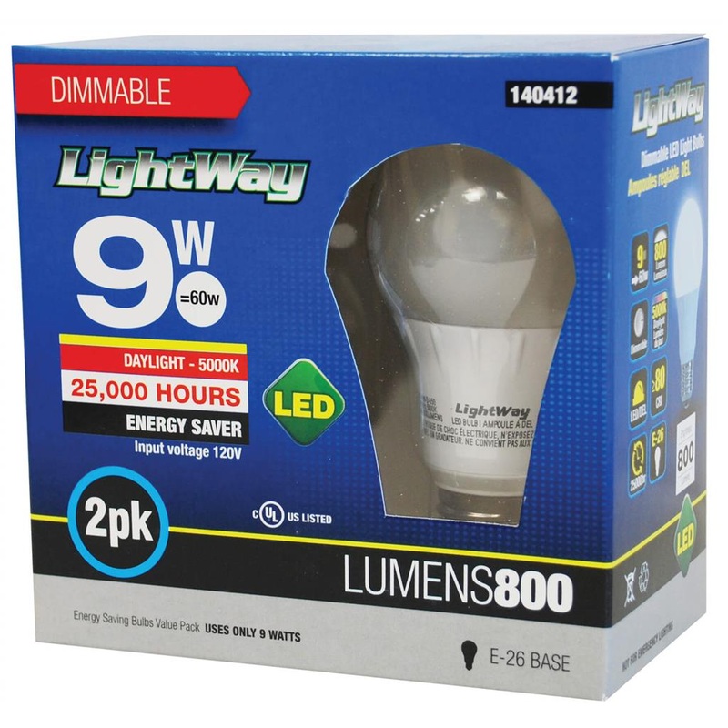Toolway 140412 9-Watt 800-Lumen Dimmable LED Light Bulb (2-Pack)