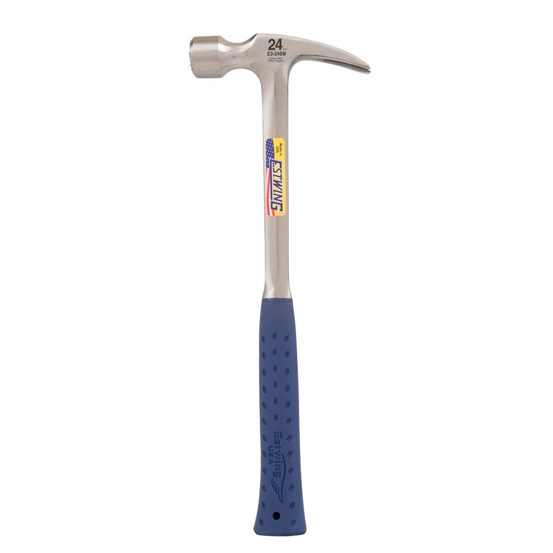 Estwing E3-24SM 24 oz. x 16 in. Milled Checkered Face BLUE SHOCK REDUCTION GRIP Solid Steel Straight Claw Framing Hammer