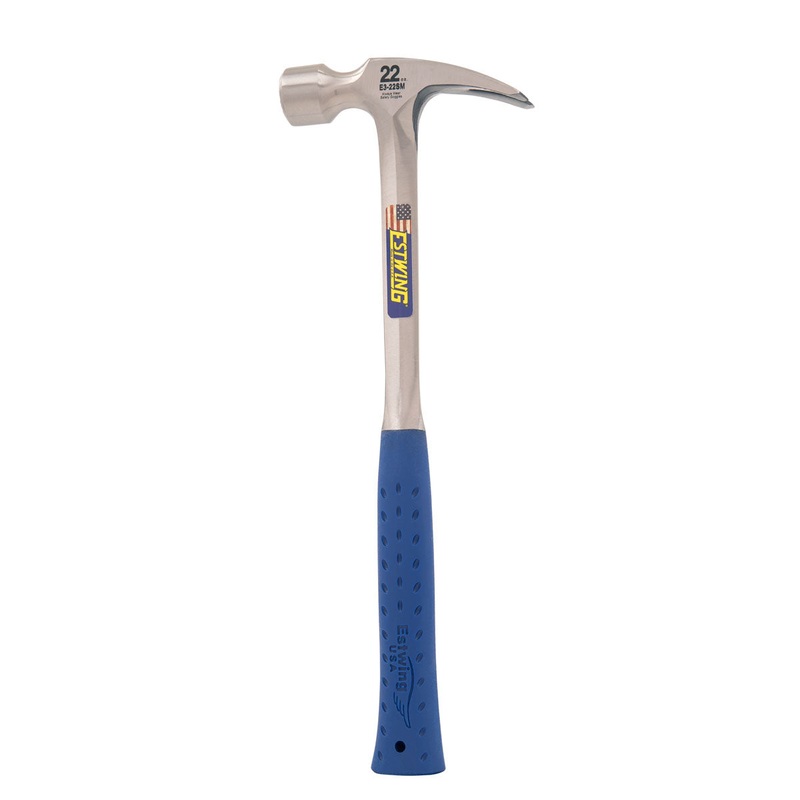 Estwing E3-22SM 22 oz. x 16 in. Milled Checkered Face BLUE SHOCK REDUCTION GRIP Solid Steel Straight Claw Framing Hammer