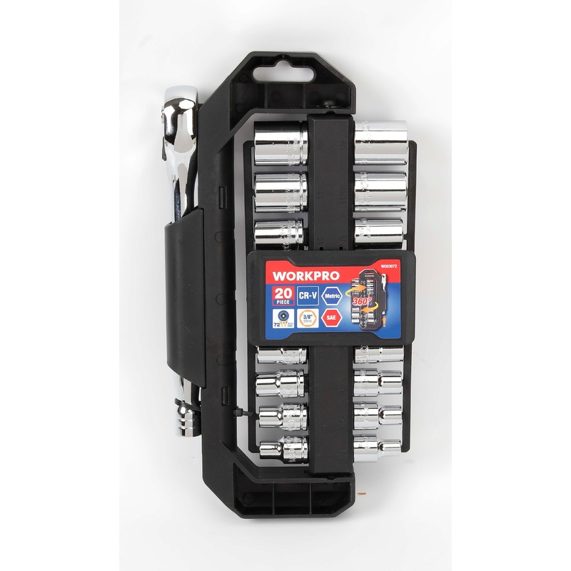 Workpro W003072 3/8 20pc Drive Rotatable Frame Socket Set