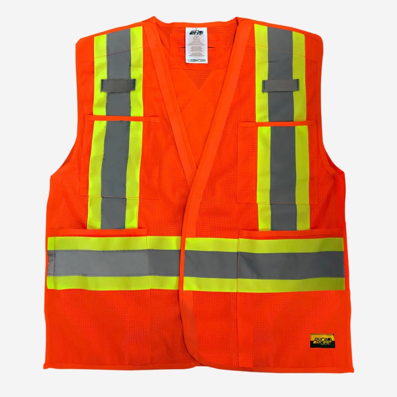 DuraDrive Men’s Orange Hi-Vis Class 2 Level 2 Corn Mesh Tear-Away Safety Vest with Pockets