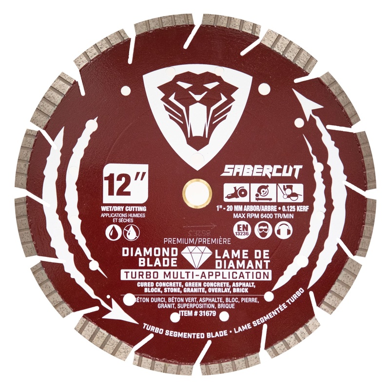 SABERCUT 12-In x 1-In-20mm Turbo Segmented Diamond Blade for Concrete, Brick, Masonry, Asphalt & Granite