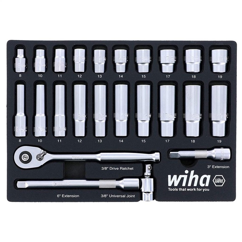 Wiha 33795 Metric 3/8 in. Drive Professional Standard and Deep Socket Set (24-Piece)