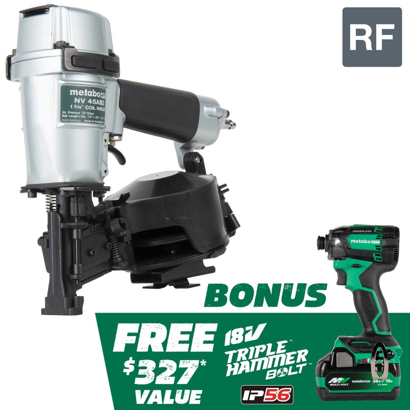 Metabo-HPT KNV45AB2M Pro Bundle 1-3/4 in. Coil Roofing Nailer with Bonus Impact Driver Kit