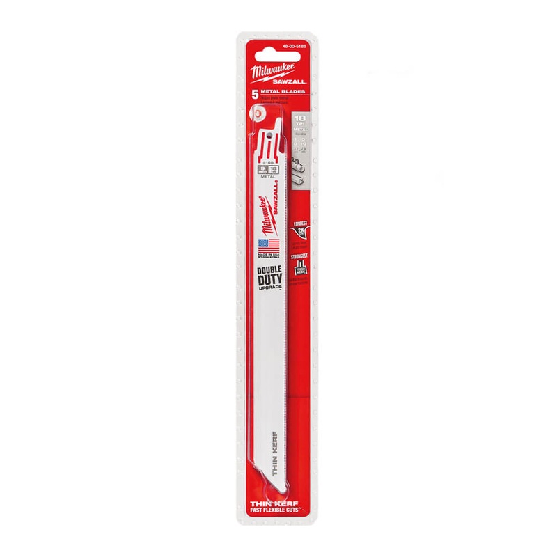 Milwaukee 48-00-5188 9 in. 18 TPI SAWZALL Standard Metal Reciprocating Saw Blade (5-Pack)