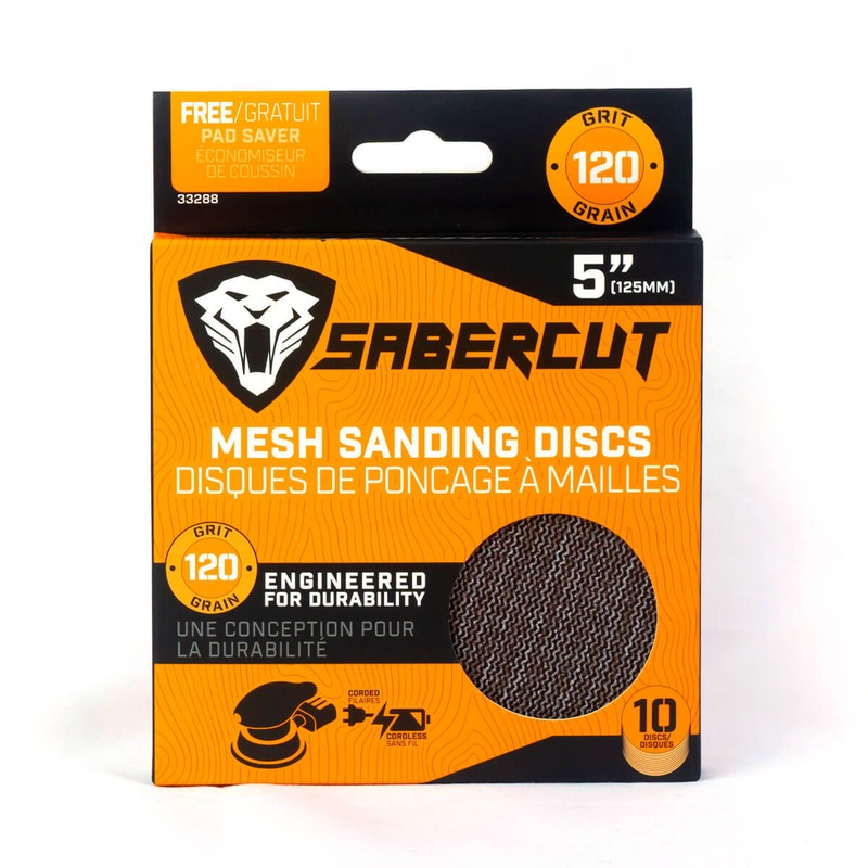 Sabercut 120 x 5 in. Grit Mesh Sanding Discs With Free Pad Saver (10-Pack)