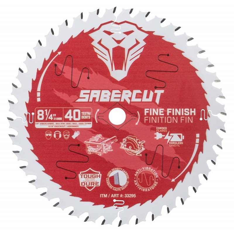 Sabercut Red Label 8-1/2 in. x 40T Fine Finish Wood Saw Blade