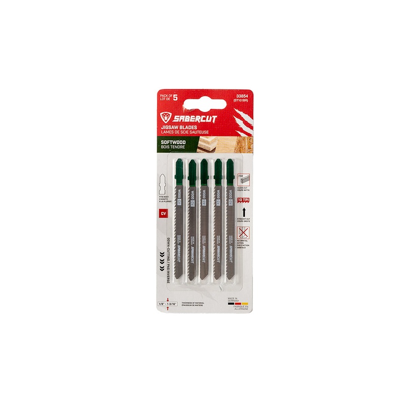 Sabercut 4 in. x 10TPI T-Shank Jigsaw Blade For Clean Top Surface Finish on Wood (5-Pack)