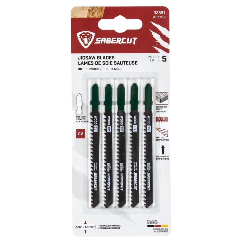 Sabercut 4 in. x 8TPI T-Shank Jigsaw Blade for Fast Cuts on Wood (5-Pack)