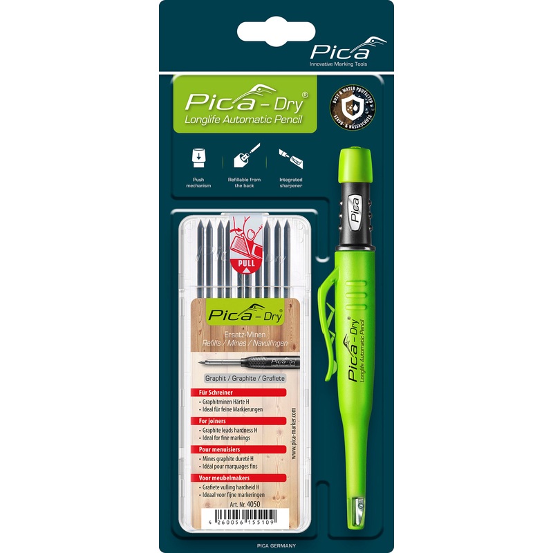 PICA Dry Longlife Automatic Pencil and Refill Bundle For Joiners (Graphite)
