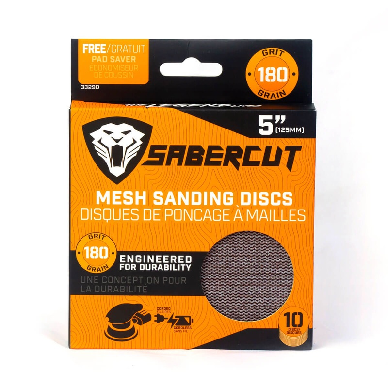 Sabercut 180 x 5 in. Grit Mesh Sanding Discs With Free Pad Saver (10-Pack)