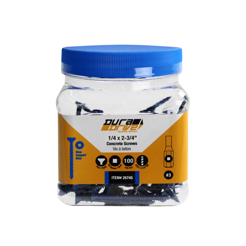 DuraDrive 1/4 in. x 2-3/4 in. Flat Head Square Drive Concrete Screws (100-Pack)