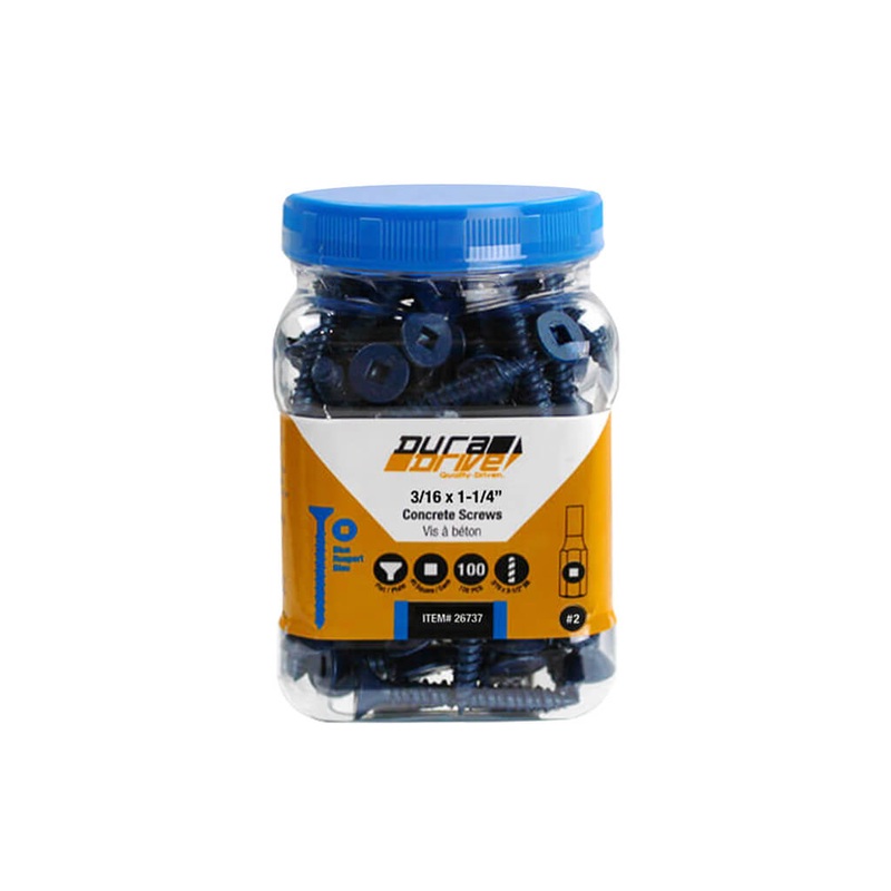 DuraDrive 3/16 in. x 1-3/4 in. Flat Head Square Drive Concrete Screws (100-Pack)