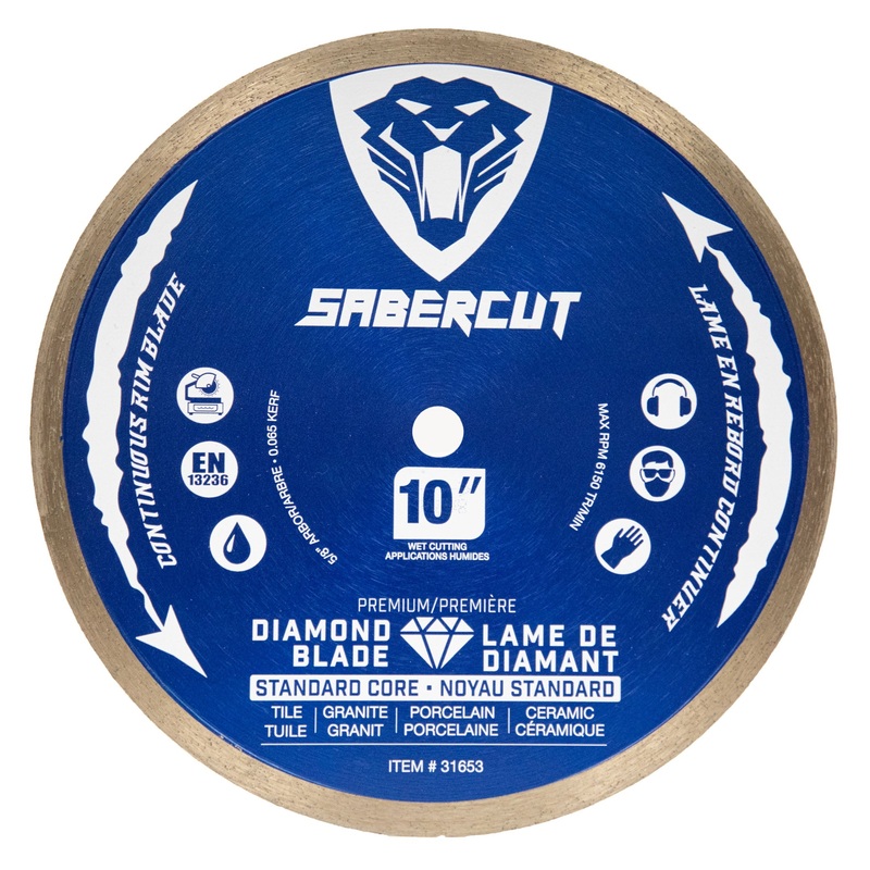 Sabercut 10 in. x 5/8 in. Silent Continuous Rim Tile, Porcelain & Granite Segmented Diamond Blade